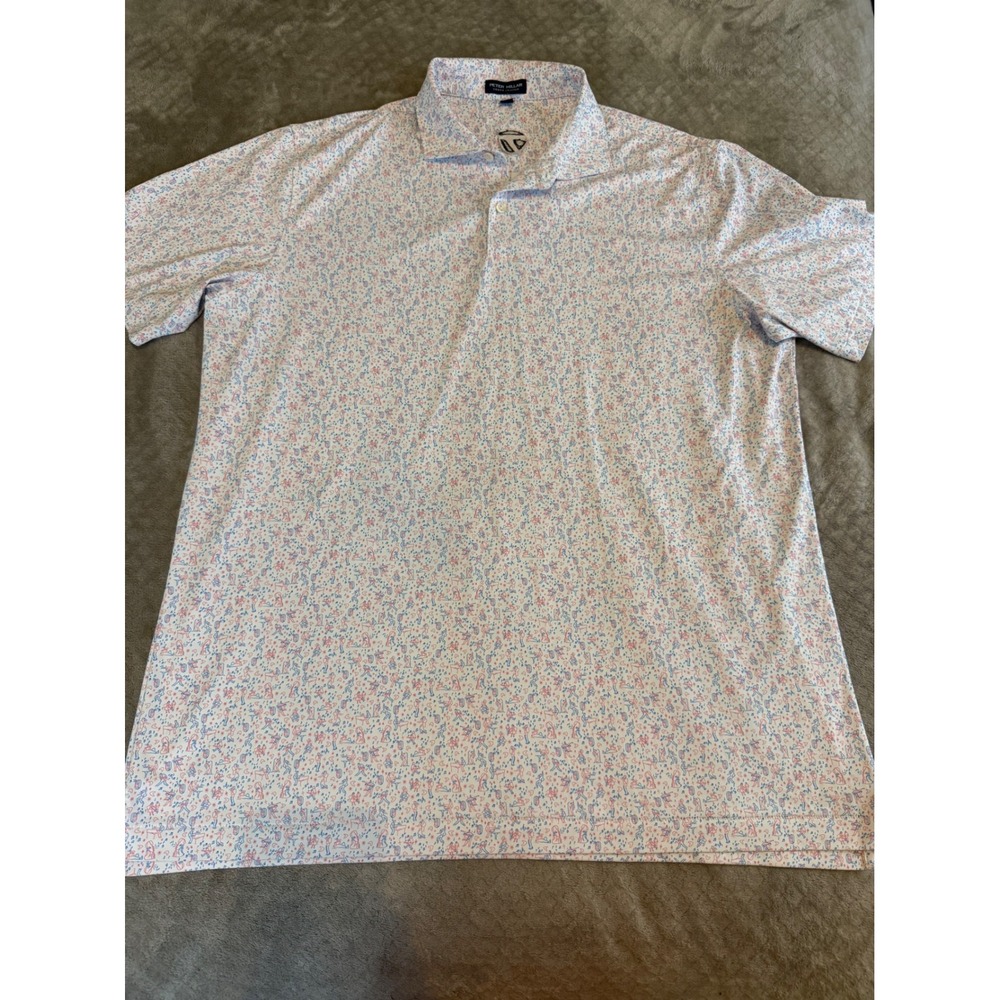 Peter Millar Crown Crafted TaylorMade Golf Polo Shirt Mens XL Novelty Print Blue